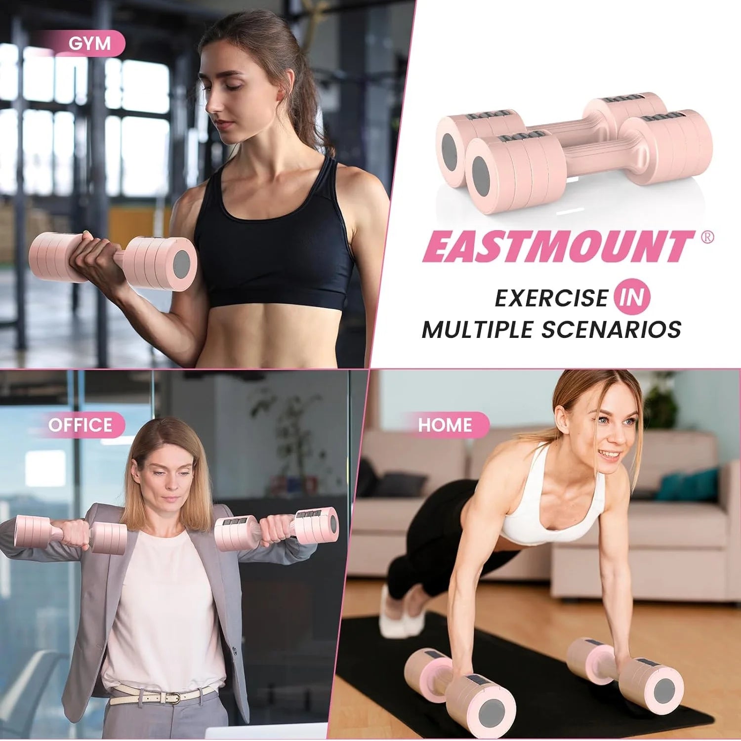 Adjustable Dumbbell Set, 2-5 Lbs, 4-In-1, Pink, 2 Count, Women'S Free Weights