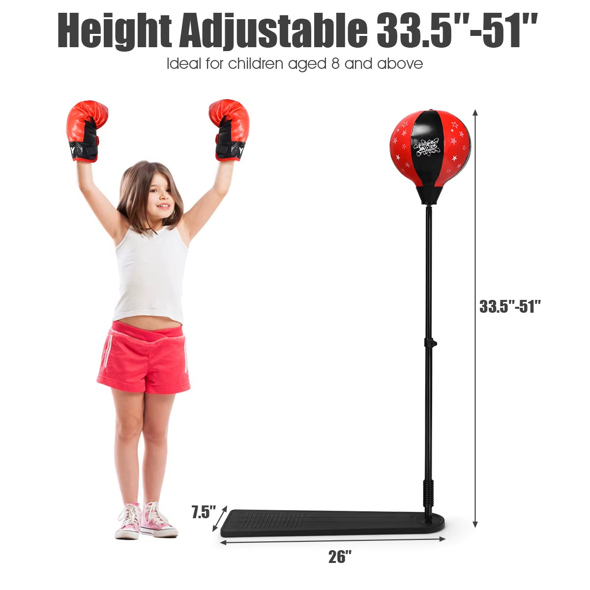 Kids Punching Bag W/ Adjustable Stand Boxing Gloves Boxing Set Kids Boys Girls