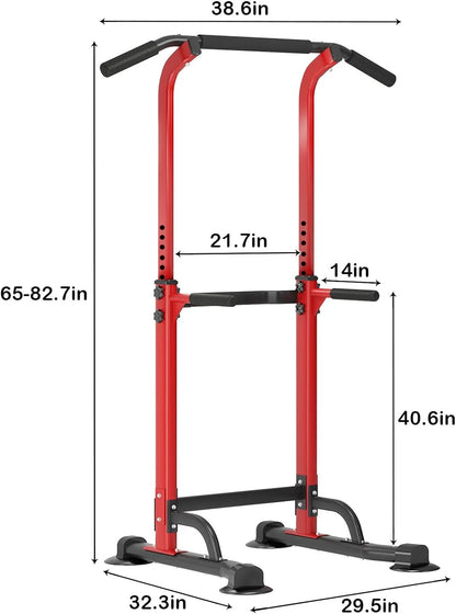 Height Adjustable Power Tower Dip Stands Pull up Bar Strength Training for Home Gym Red