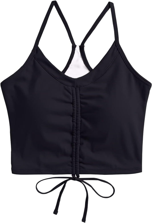 Women Longline Sports Bra Thin Strap Yoga Top Racerback Workout Top Padded Crop Tank Tops Training Gym Bras for Girls