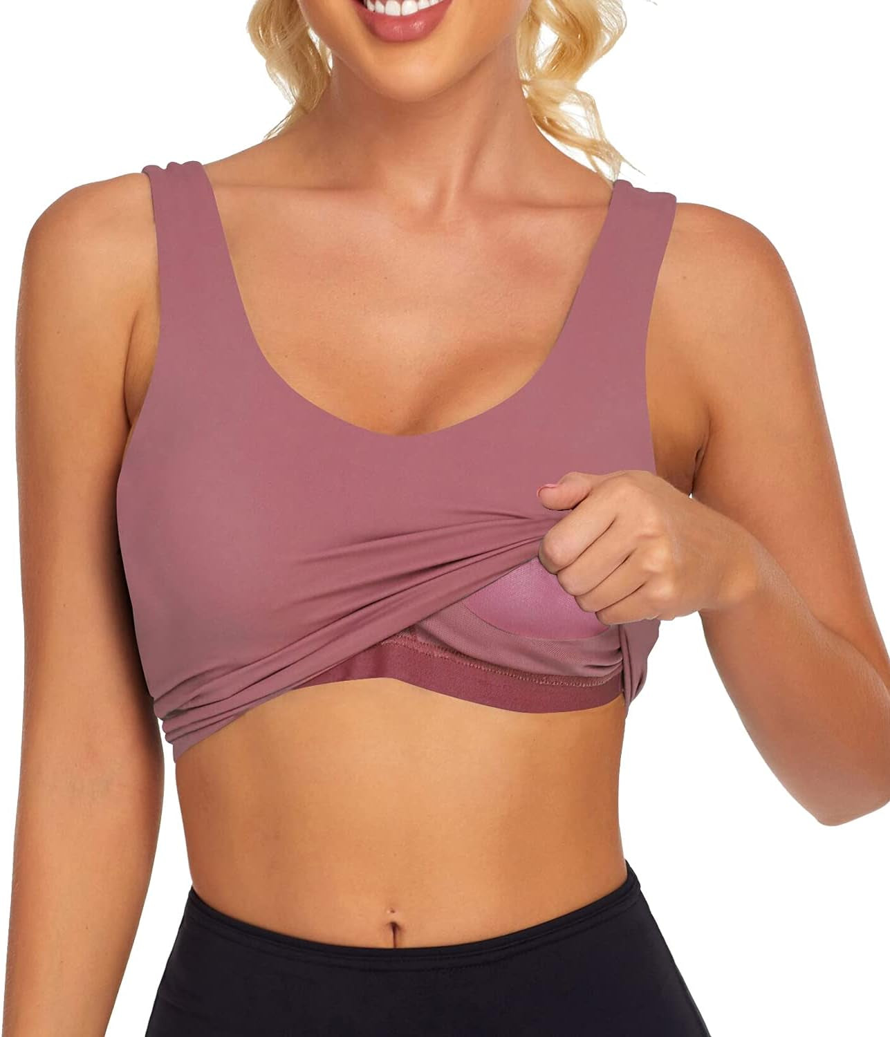 Workout Crop Tops for Women Athletic Tank Tops with Built in Bra Supportive Sports Bra