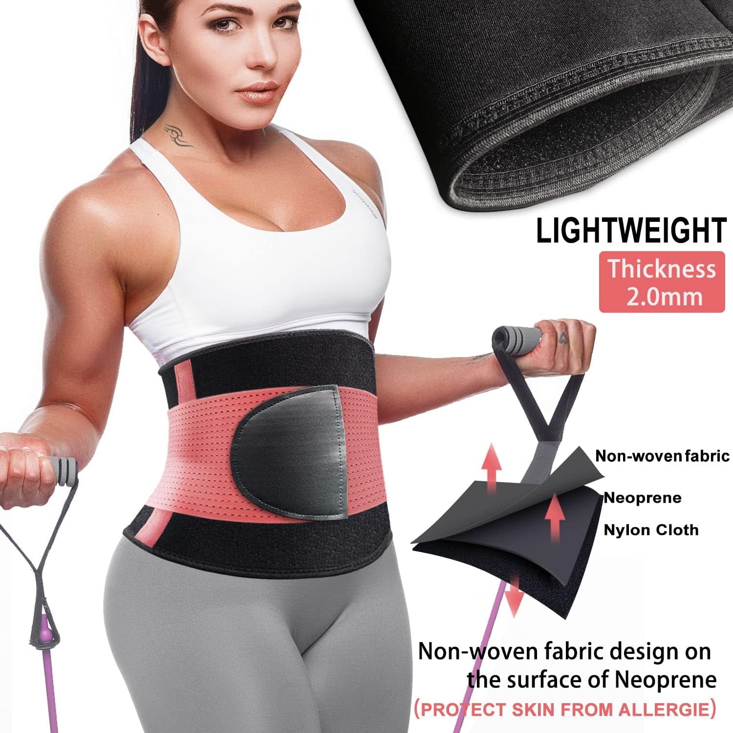 Waist Trainer Trimmer Sweat Body Shaper Belt Workout Slimming Tummy Control Belly Sport Band for Women Men Pink