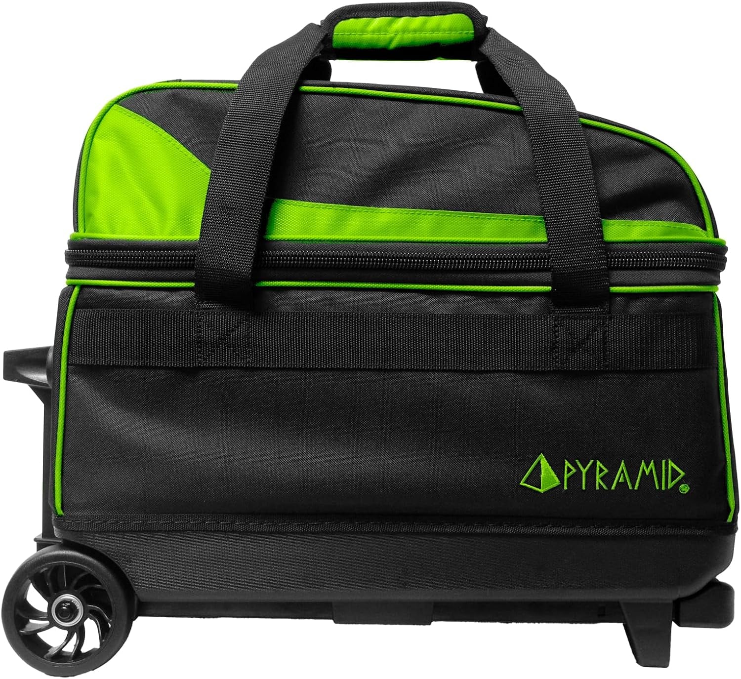 Prime Double Roller 2 Ball Bowling Bag with Large Separate Compartment for Bowling Shoes (Up to US Mens Size 16) or Accessories, Locking Handle - Extends to 40"