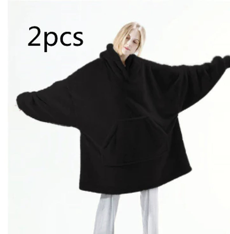 Hoodie Sweatshirt with Big Pocket Tops Sweater Comfortable Loose Double-Sided Fleece Thicker Wearable Blanket