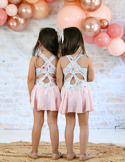 Kid Girls Hollow Back Ballet Leotard with Skirt Sleeveless Dance Dresses