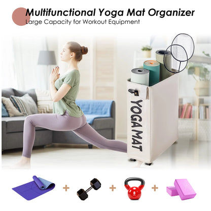 Yoga Mat Storage Rack, 22’’ Large Yoga Mat Holder Accessories, Home Gym Equipment Storage Yoga Mats, Workout Equipment Organization with Wheels, White