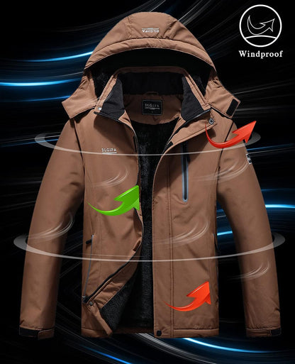 Men'S Mountain Waterproof Ski Jacket Hooded Windbreakers Windproof Raincoat Winter Warm Snow Coat