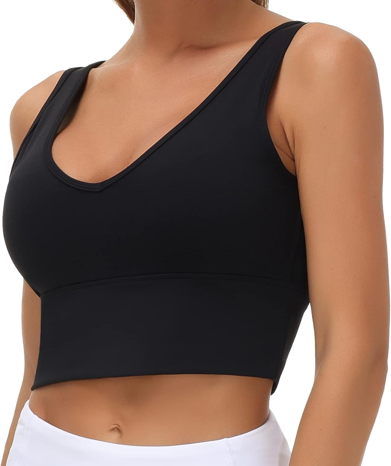 Womens Longline Sports Bra Padded Crop Tank Tops Workout Yoga Bra with Removable Pads