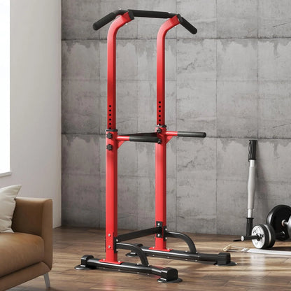 Height Adjustable Power Tower Dip Stands Pull up Bar Strength Training for Home Gym Red