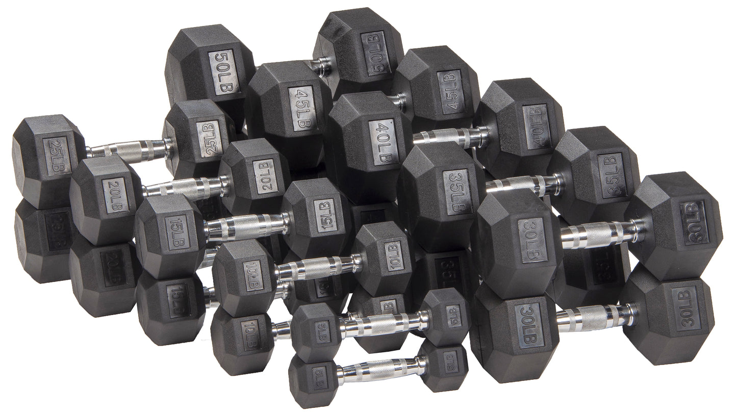 Rubber Encased Hex Dumbbell, 20 Lb, Single, Black