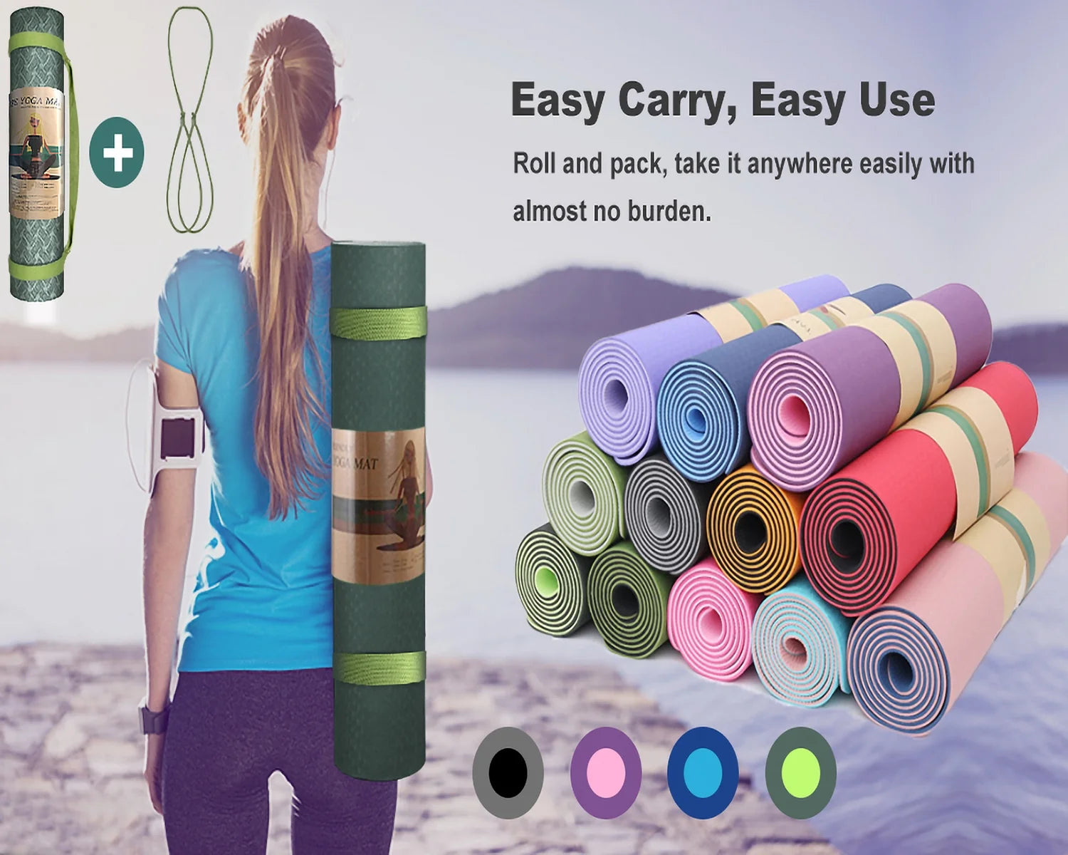 Eco Friendly Yoga Mat, 1/3 Inch Extra Thick TPE Non Slip Exercise Mats, 8Mm