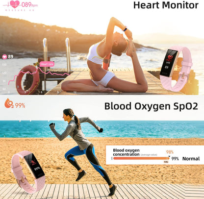 Fitness Tracker, Fitness Watch Activity Tracker with Pedometers, Heart Rate & Sleep Monitor, Stopwatch, Step Calorie Counter, Blood Oxygen, IP68 Waterproof Tracker Watch for Man and Women(Pink)