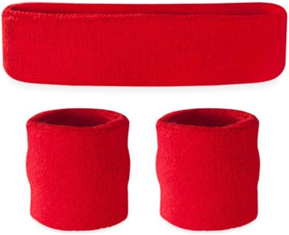 Sweatbands Set, Moisture Wicking 2 Wristbands and 1 Headband, Breathable Terry Cloth Athletic Bands for Basketball, Tennis, Yoga, Gym, Sweat Bands for Costumes and Cosplay