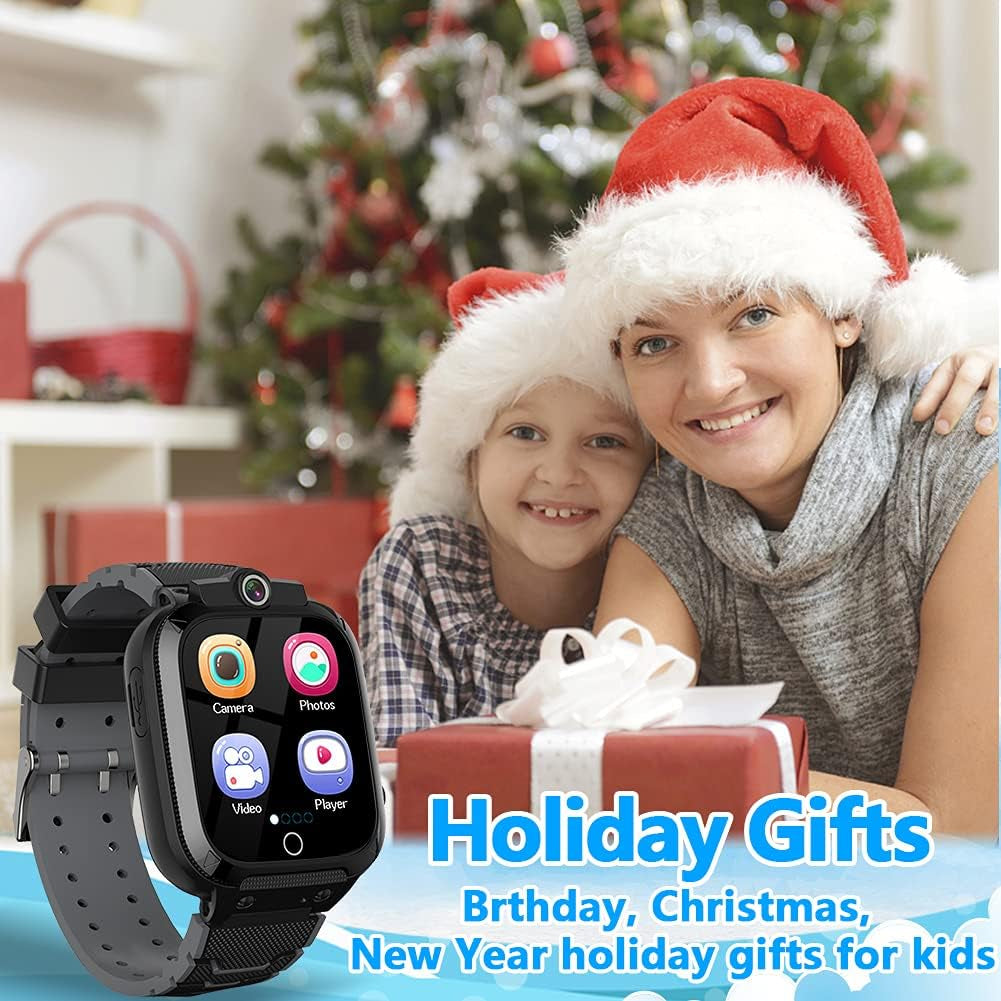 Kids Game Smart Watch for Boys Girls with Dual Camera Video Recording 14 Puzzle Games Music Player Flashlight Alarm Clock Calculator 12/24 Hr Touch Screen Children Age 4-12 Learning Toys (Black)