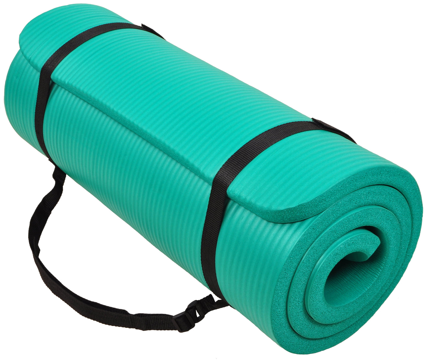 All-Purpose 1-Inch Extra Thick High Density Anti-Tear Exercise Yoga Mat with Carrying Strap, Green