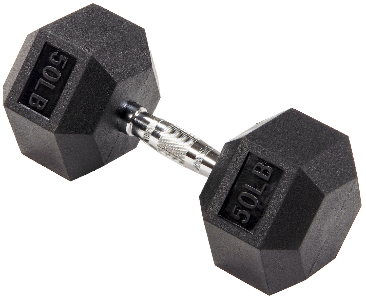 Rubber Encased Hex Dumbbell, 50Lbs, Single