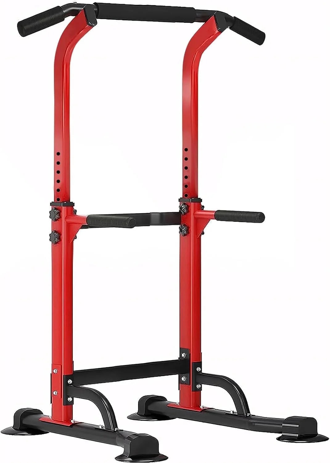 Height Adjustable Power Tower Dip Stands Pull up Bar Strength Training for Home Gym Red