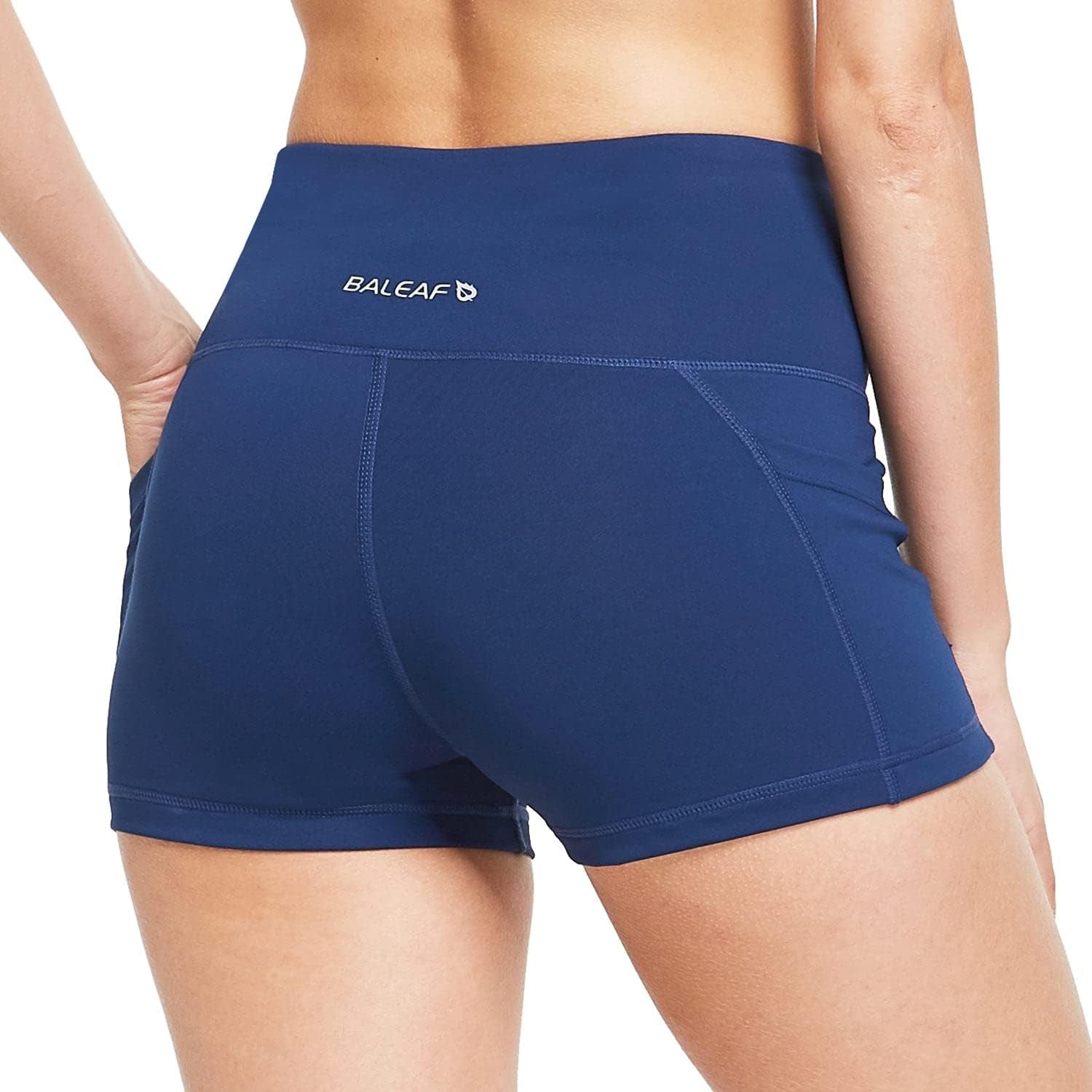 Booty Workout Shorts for Women High Waist Yoga Running Athletic Shorts with Side Pockets - 2" Navy Blue XL