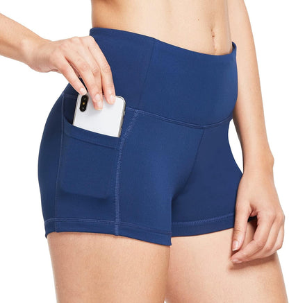 Booty Workout Shorts for Women High Waist Yoga Running Athletic Shorts with Side Pockets - 2" Navy Blue XL