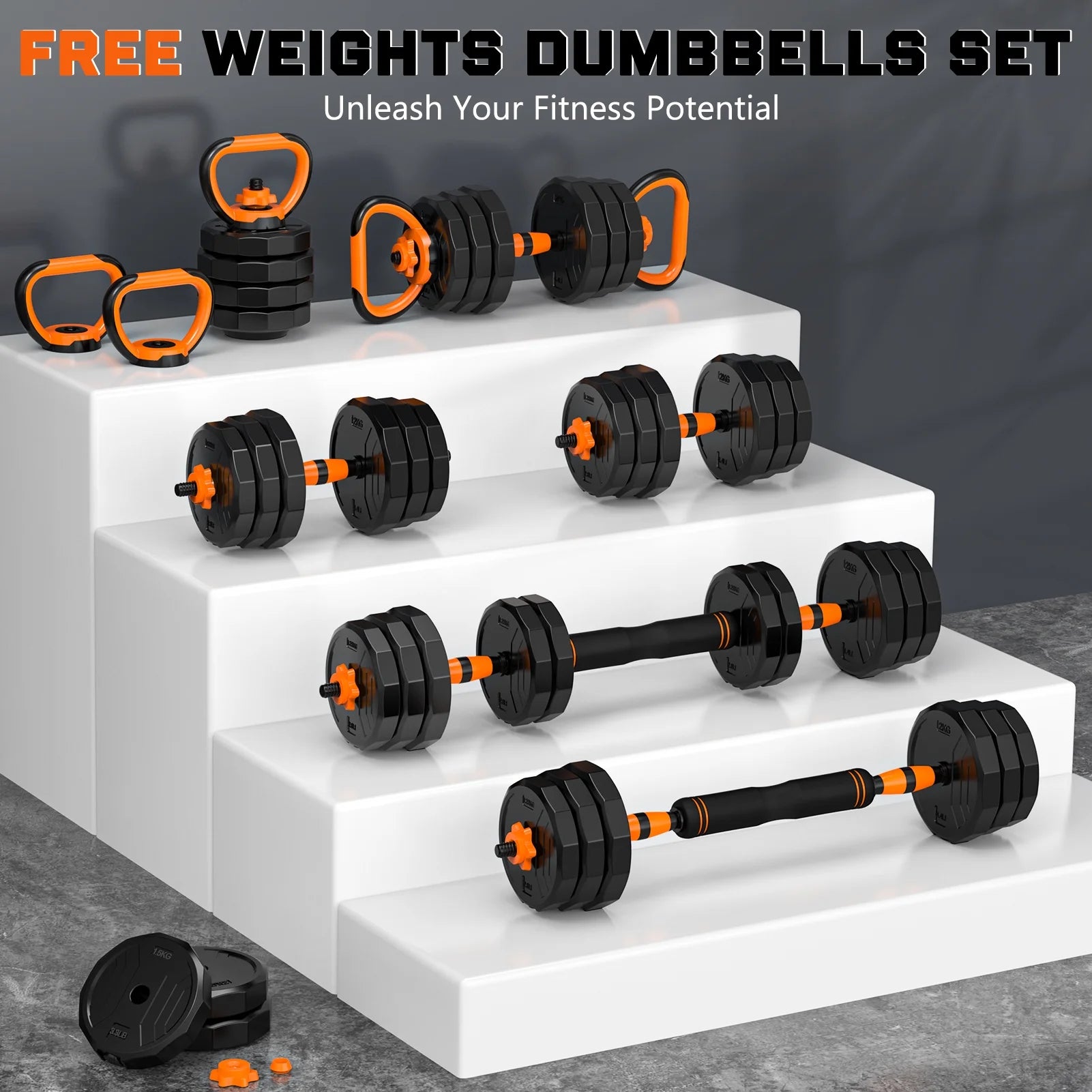 66Lb 4-In-1 Adjustable Dumbbells Set Free Weight Set with Connector Used as Barbell, Kettlebells, Push up Stand, Fitness Exercises for Home Gym Suitable Men/Women