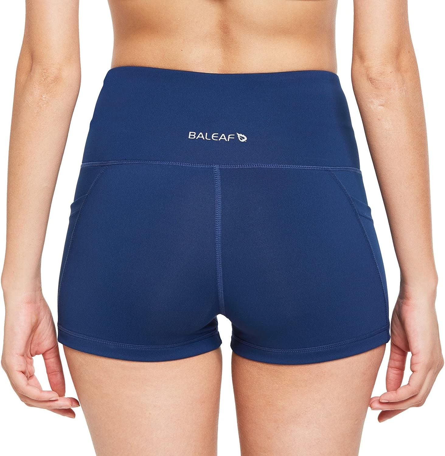 Booty Workout Shorts for Women High Waist Yoga Running Athletic Shorts with Side Pockets - 2" Navy Blue XL