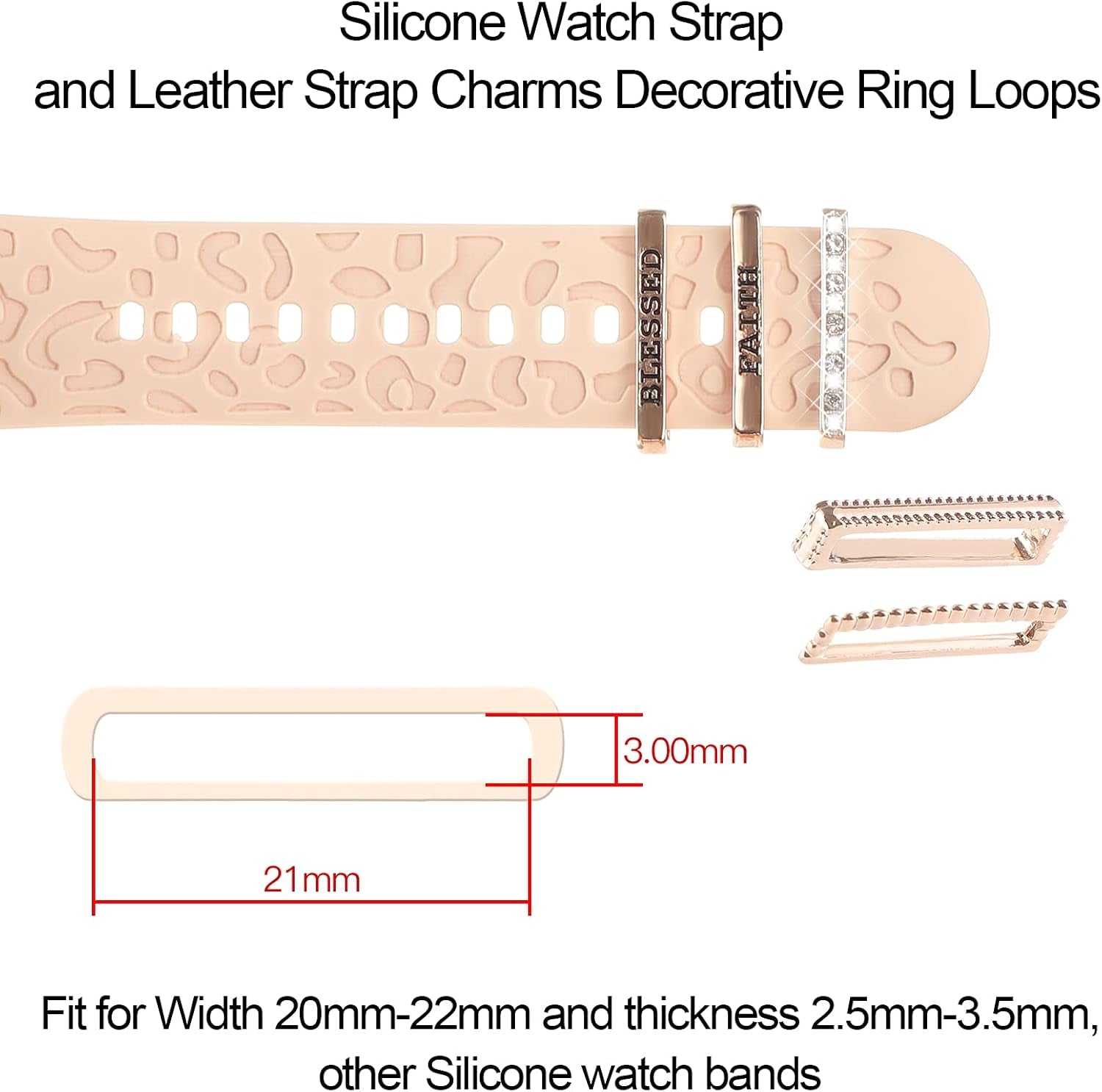 Decorative Rings Loops Compatible with Apple Watch Silicone Bands Charms 49Mm 46Mm 45Mm 44Mm 42Mm 41Mm 40Mm 38Mm Iwatch Series 10 9 8 7 SE 6 5 4 3 2 1 Watchband Metal Diamond Charms Accessories (No Band)