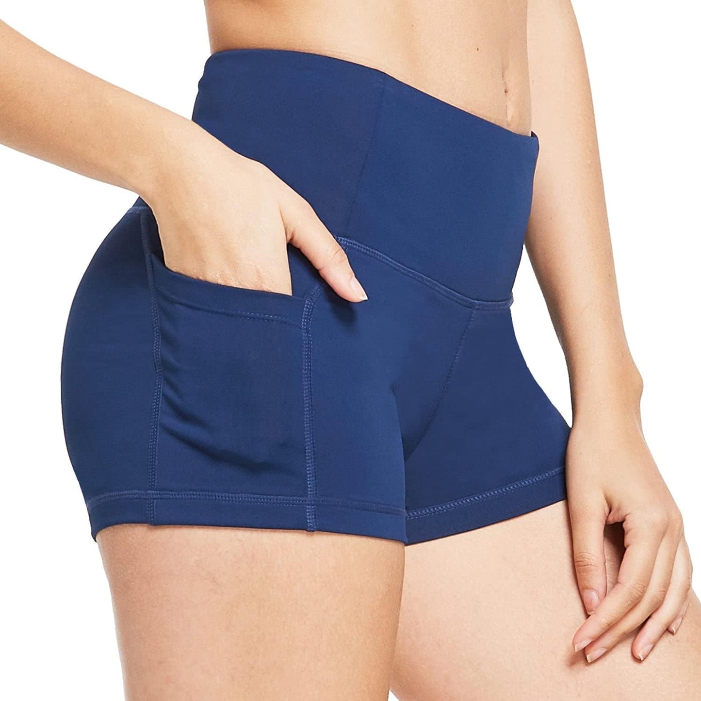 Booty Workout Shorts for Women High Waist Yoga Running Athletic Shorts with Side Pockets - 2" Navy Blue XL