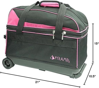 Prime Double Roller 2 Ball Bowling Bag with Large Separate Compartment for Bowling Shoes (Up to US Mens Size 16) or Accessories, Locking Handle - Extends to 40"