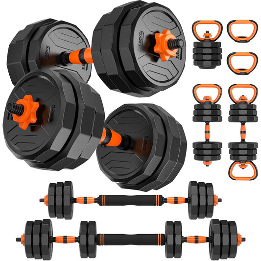 66Lb 4-In-1 Adjustable Dumbbells Set Free Weight Set with Connector Used as Barbell, Kettlebells, Push up Stand, Fitness Exercises for Home Gym Suitable Men/Women