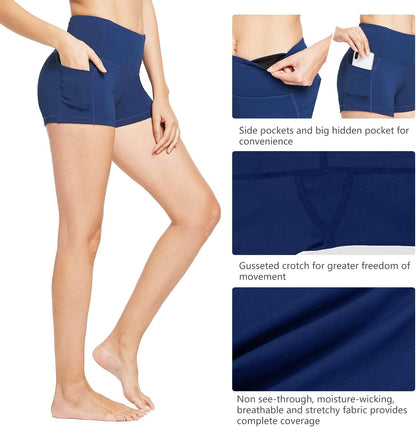 Booty Workout Shorts for Women High Waist Yoga Running Athletic Shorts with Side Pockets - 2" Navy Blue XL