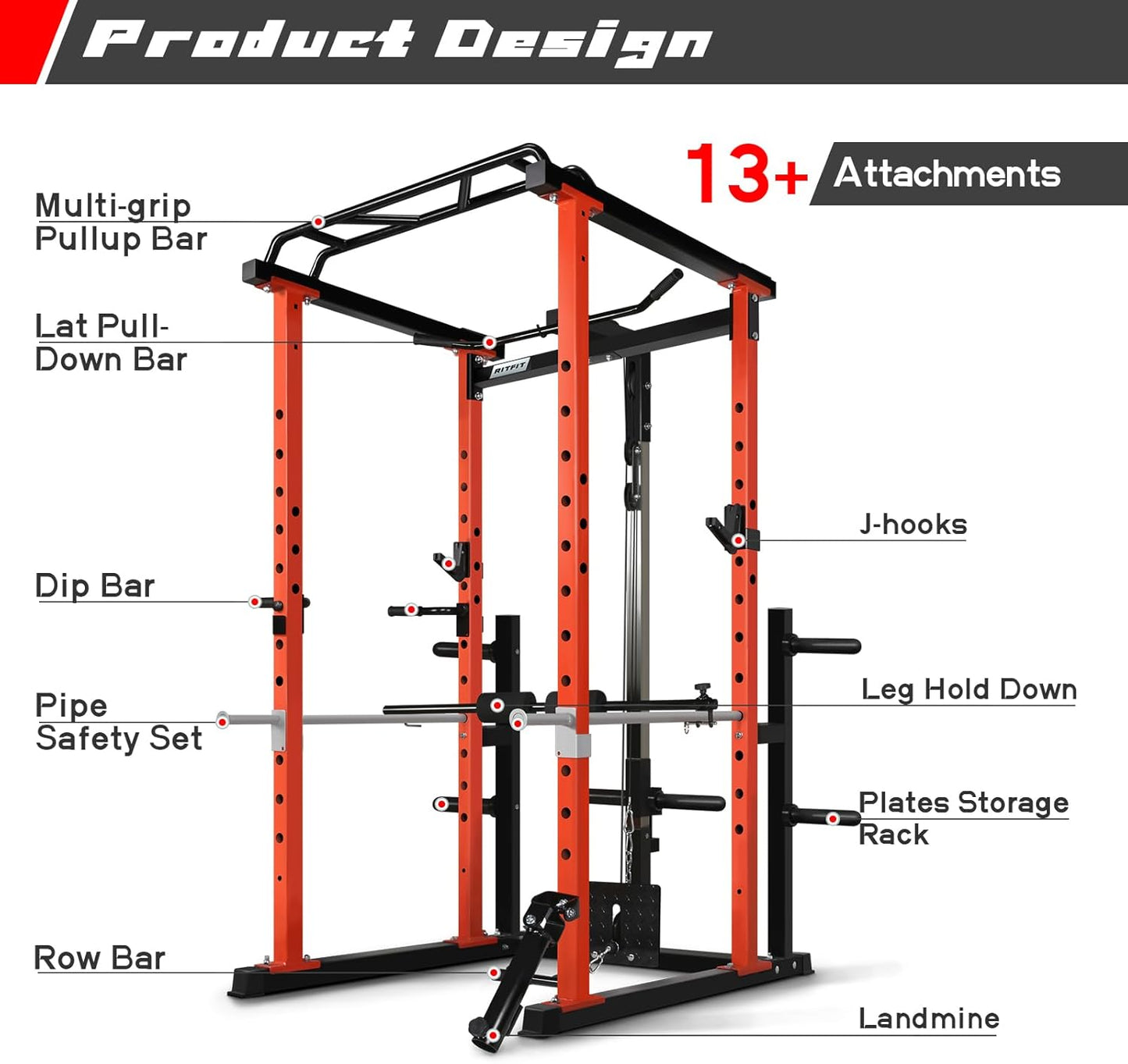 Power Cage with Optional LAT Pulldown/Cable Crossover, 1000LB Squat Rack for Home & Garage Gym, with Weight Storage Rack and More Training Attachments, Astm-Certified