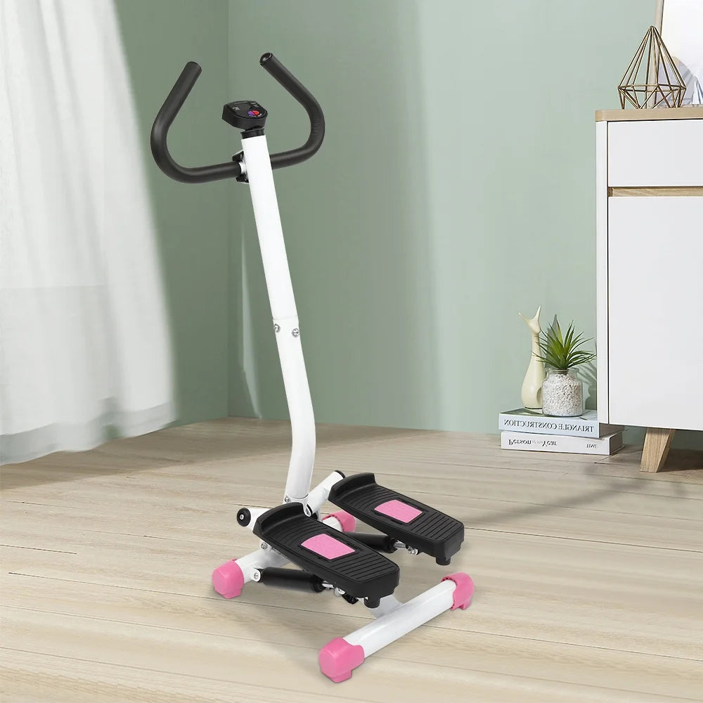 Mini Aerobic Stepper, Stair Climber Twist Fitness Machine with Handle, Pink