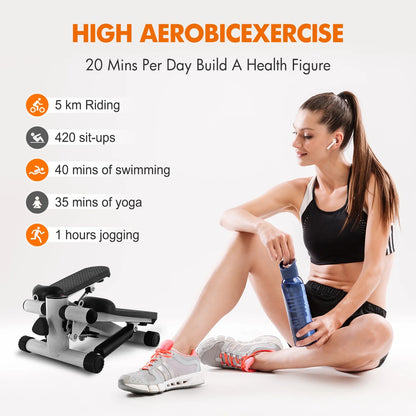 Mini Stepper Air Stair Climber Exercise Machine Health Aerobic Fitness Elliptical Trainers with Resistance Band LCD Display Gray