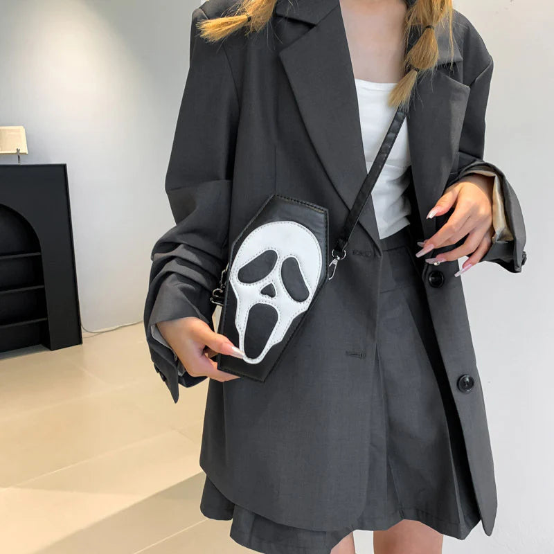 Halloween Coffin-Shape Shoulder Bag Gothic Ghost Spider Web Messenger Crossbody Bag Kids Personality Phone Bag for Women